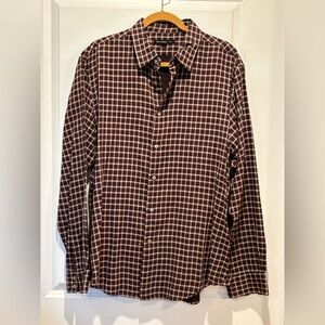 John Varvatos Shirt XL Red Plaid Men's 100% Cotton Long Sleeve Button Down